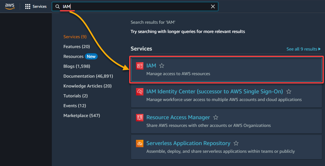 Accessing the IAM dashboard