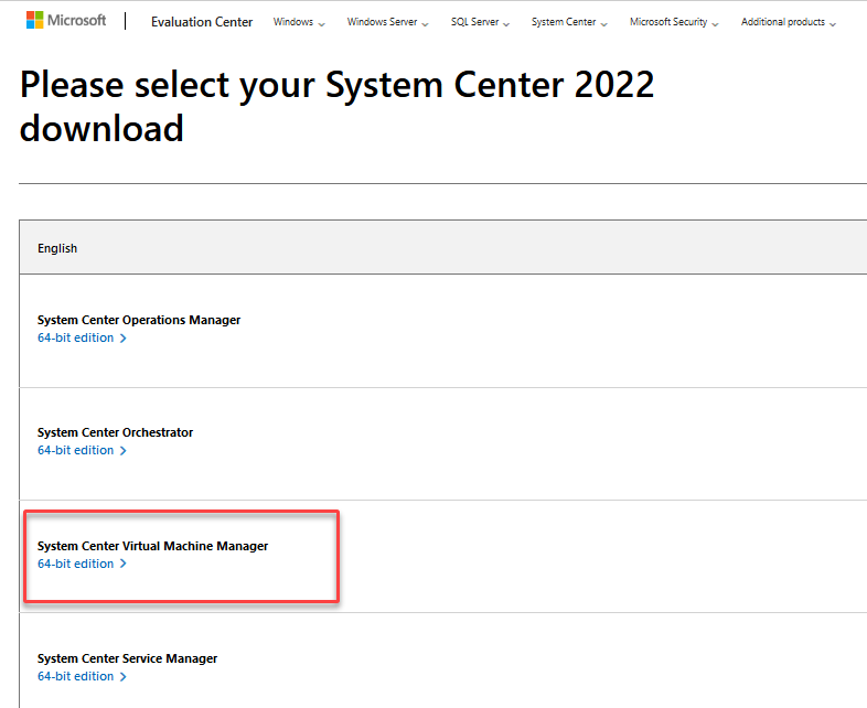 Downloading the SCVMM 2022