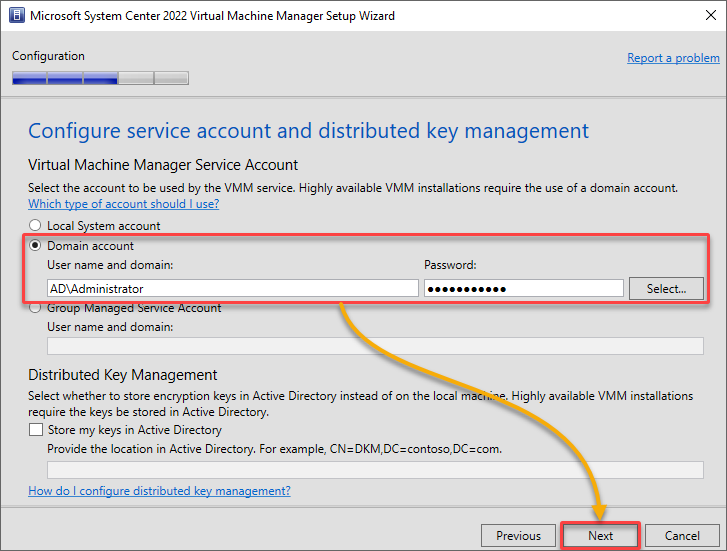 Configuring the service account