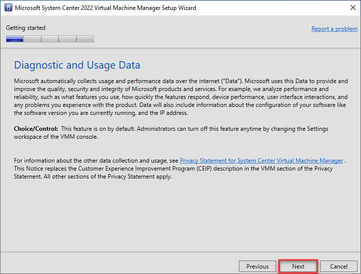 Reading about SCVMM diagnostic and usage data