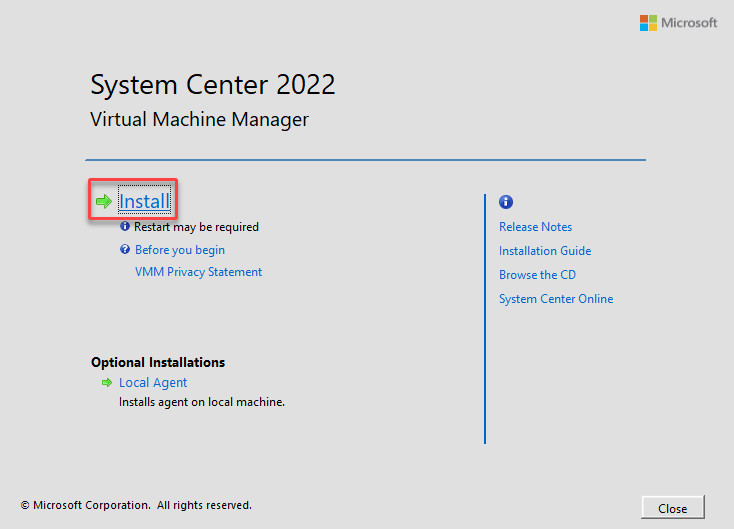 Starting the SCVMM 2022 installation