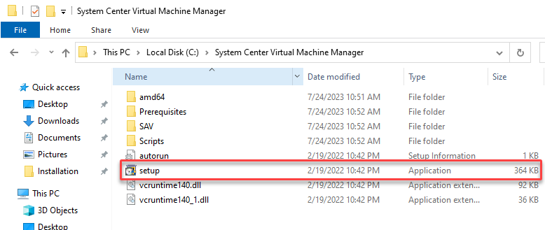 Launching the SCVMM setup