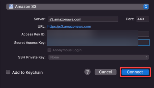 Authorizing a Cyberduck connection to an AWS S3 service