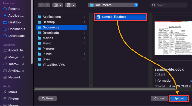 Selecting the files to upload to the AWS S3 bucket 