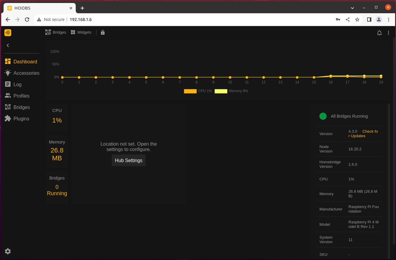 Overviewing the HOOBS dashboard