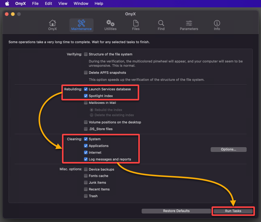 Configuring maintenance tasks in OnyX