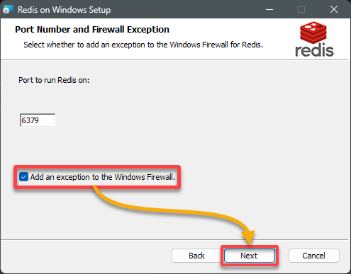 Configuring the port number and firewall exception