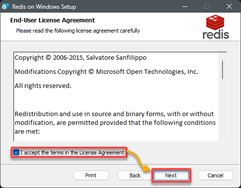 Accepting the license agreement