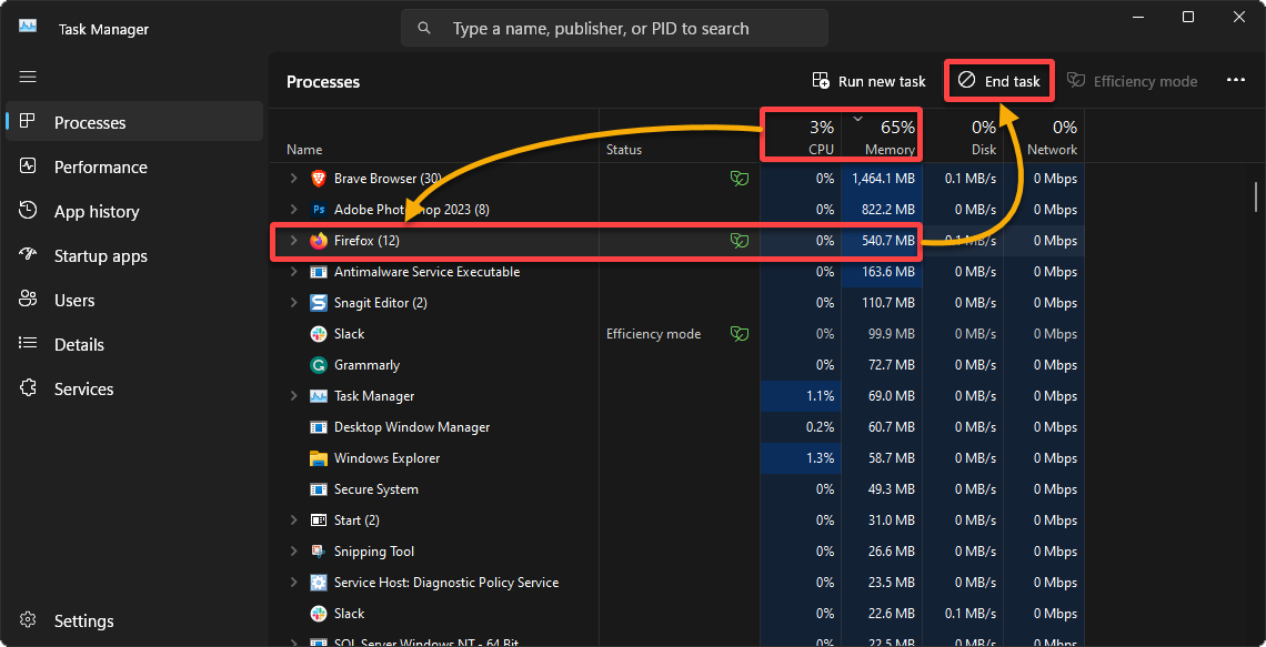 Killing a process via the Task Manager