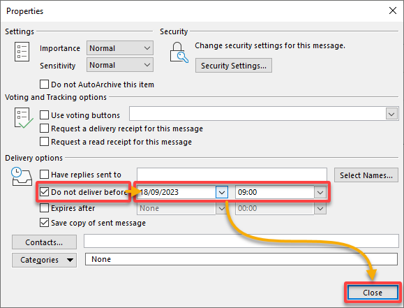 Configuring the email delivery options