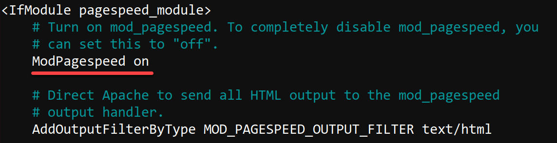 Enabling/Disabling the PageSpeed module via the configuration file