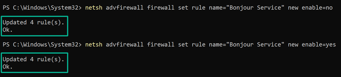 Disabling and enabling a firewall rule