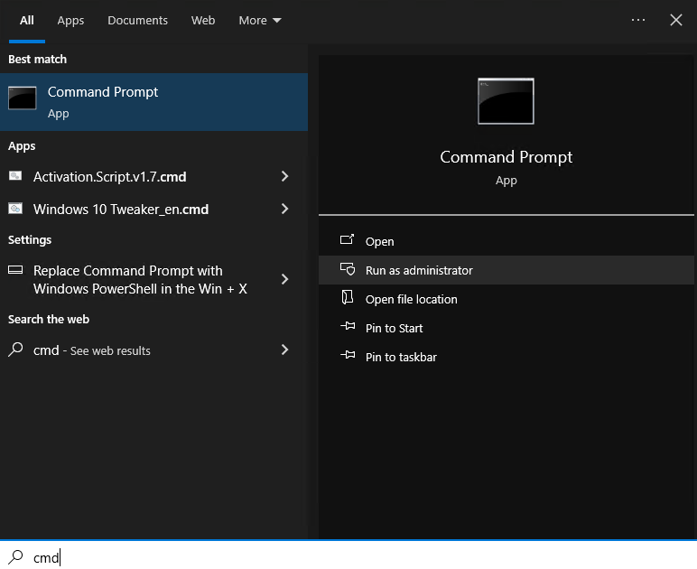 Opening the Command Prompt with administrative privileges