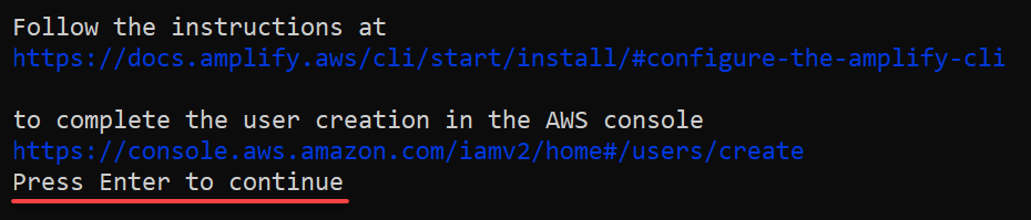 Continuing configuring the AWS Amplify CLI