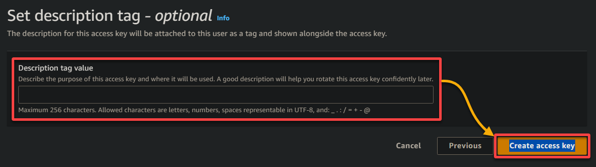 Finalizing creating an access key