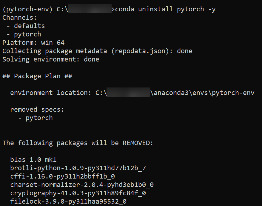 Uninstalling PyTorch via Anaconda