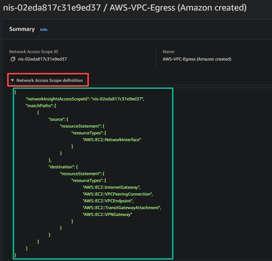 Viewing the Network Access Scope definition