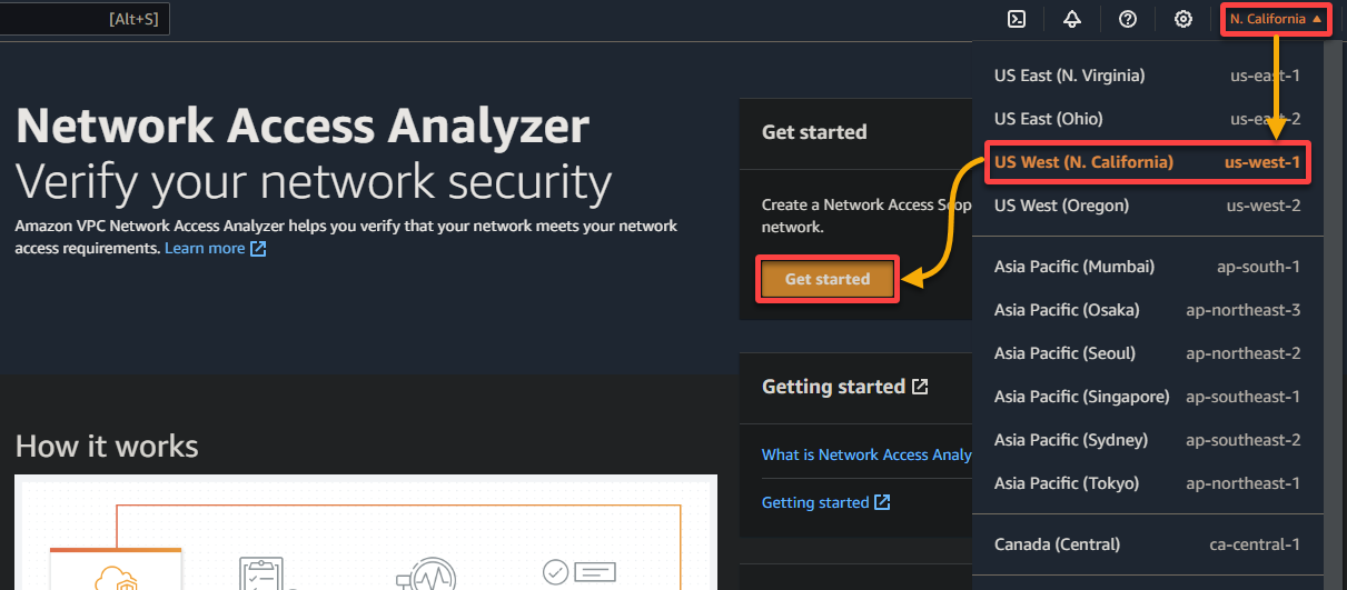 Selecting a region to set up a network analysis