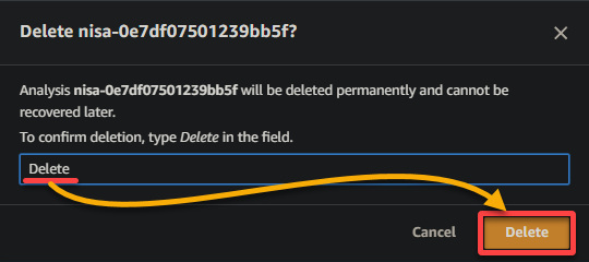 Confirming deleting the selected network analysis