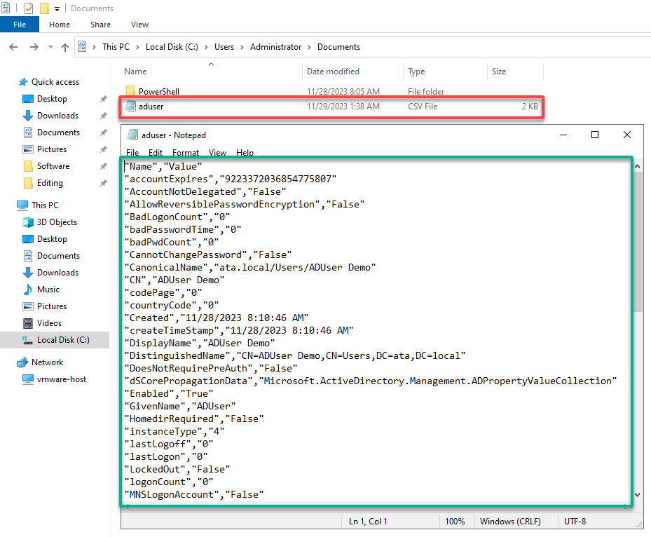 Verifying the exported data to a CSV file