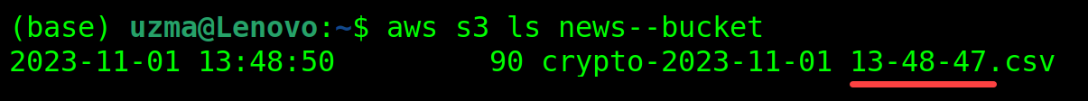 Listing all files with timestamps dumped to the S3 bucket