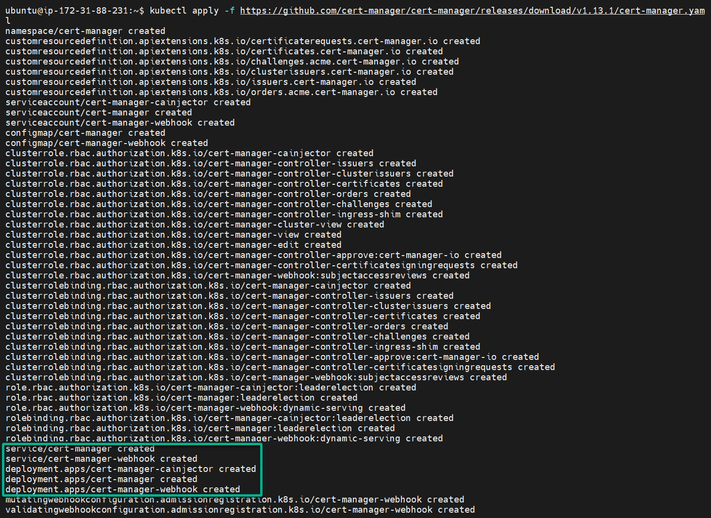 Deploying the cert-manager and its components to the k3s cluster