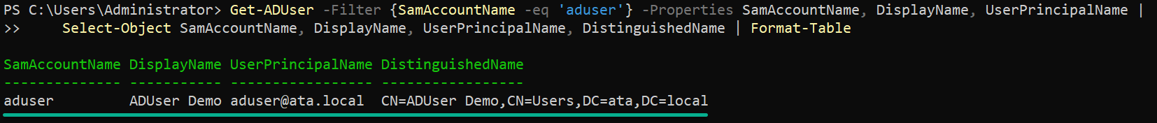 Extracting user attributes via Get-ADUser - Specific user