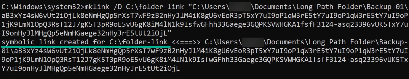 Creating a symbolic link for a folder