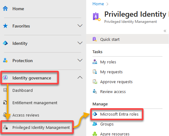 Accessing the Microsoft Entra roles page