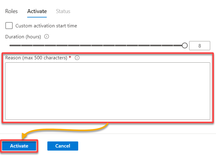 Adding a reason for the role activation