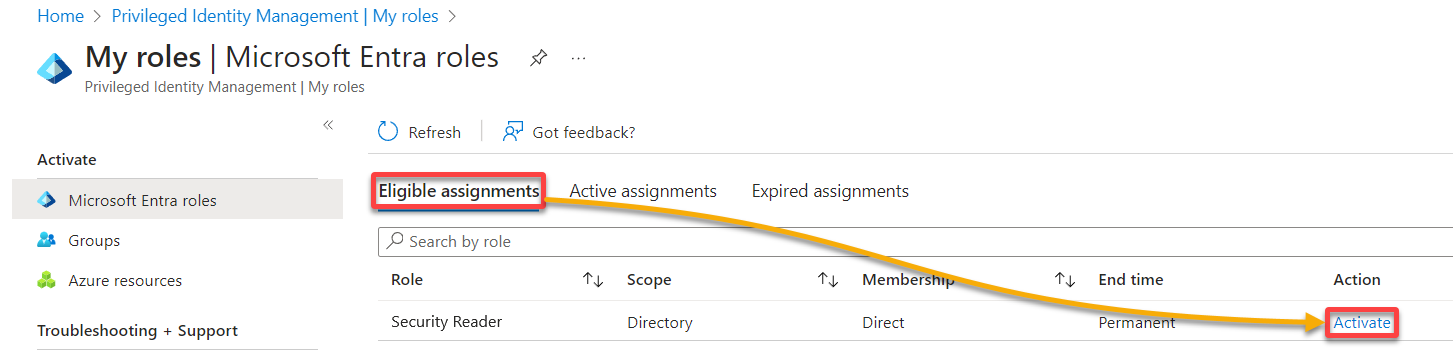 Initiating activating the Security Reader role