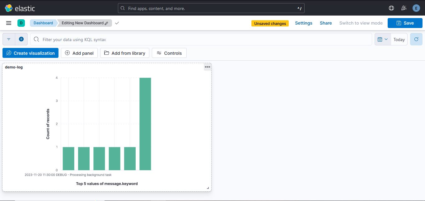 Visualization in a new dashboard