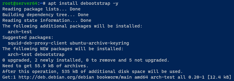 Installing the debootstrap package for crafting minimal Debian environments