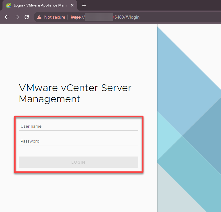 Logging in to the vCenter Server Management interface