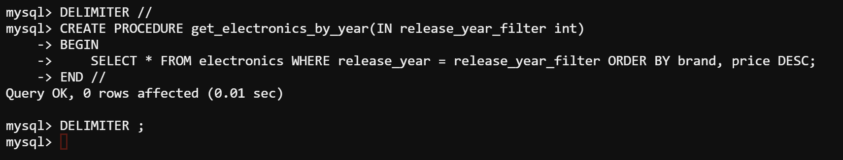 Defining a MySQL stored procedure for retrieving results by release year