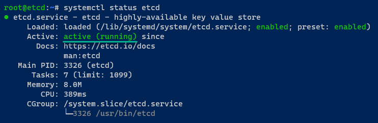 Checking the etcd service status