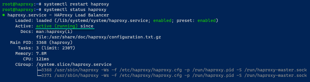Checking the HAProxy service status