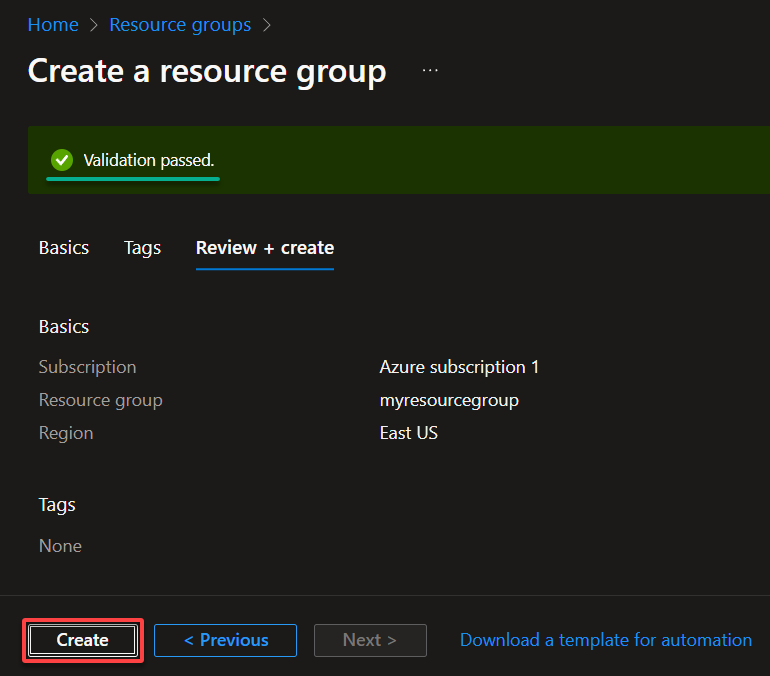 Establishing the new resource group 