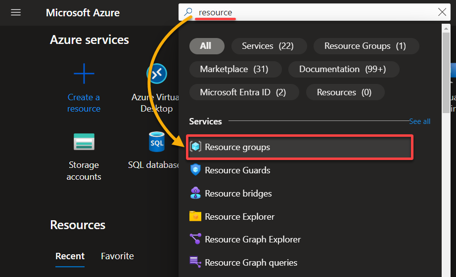Accessing the resource group management interface