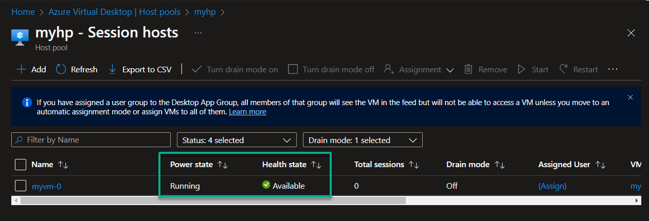 Checking the session host VM status