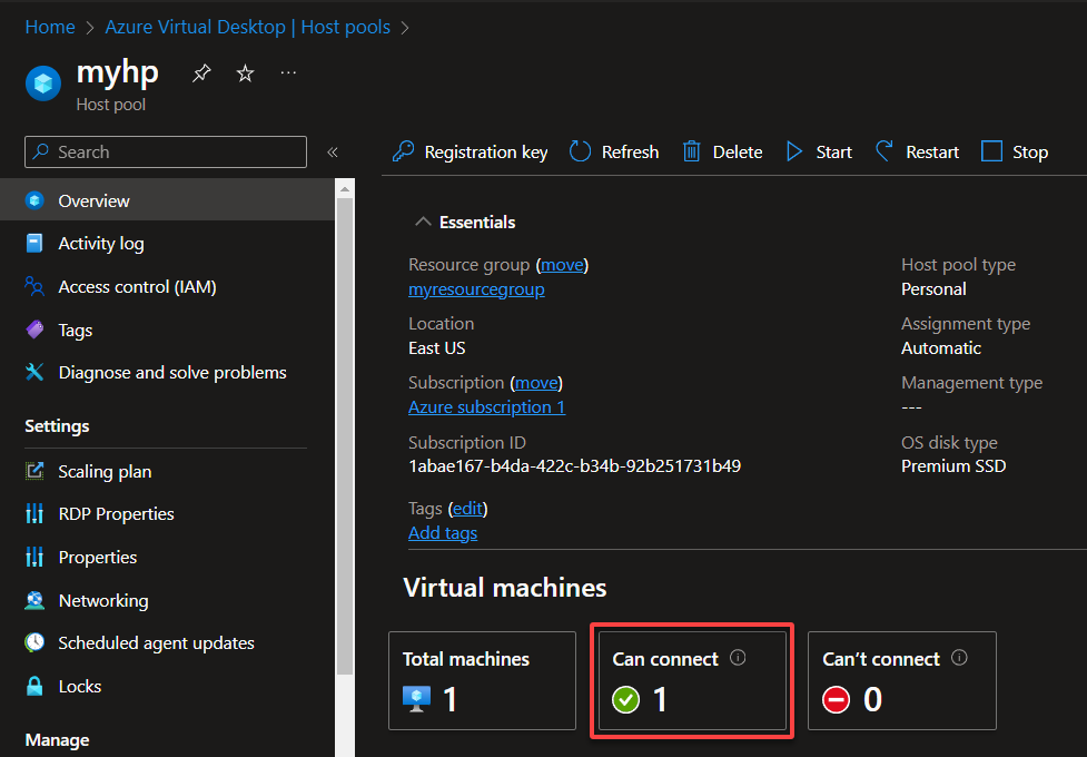 Viewing available VMs in the host pool