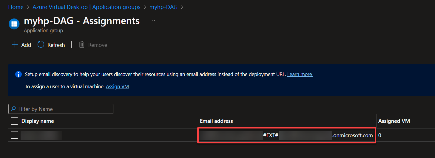 Copying the user’s email address for future access to the virtual desktop environment