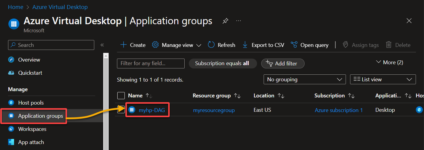 Accessing the application group