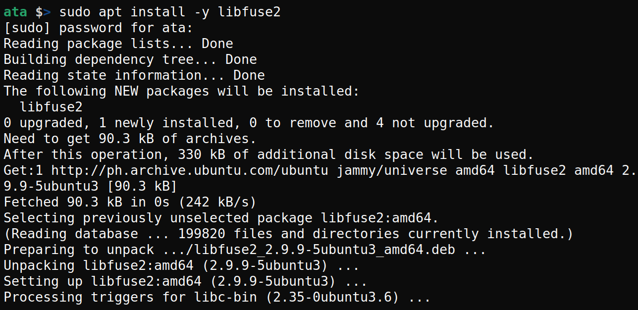 Installing the libfuse2 package