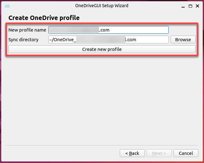 Configuring a new OneDrive profile