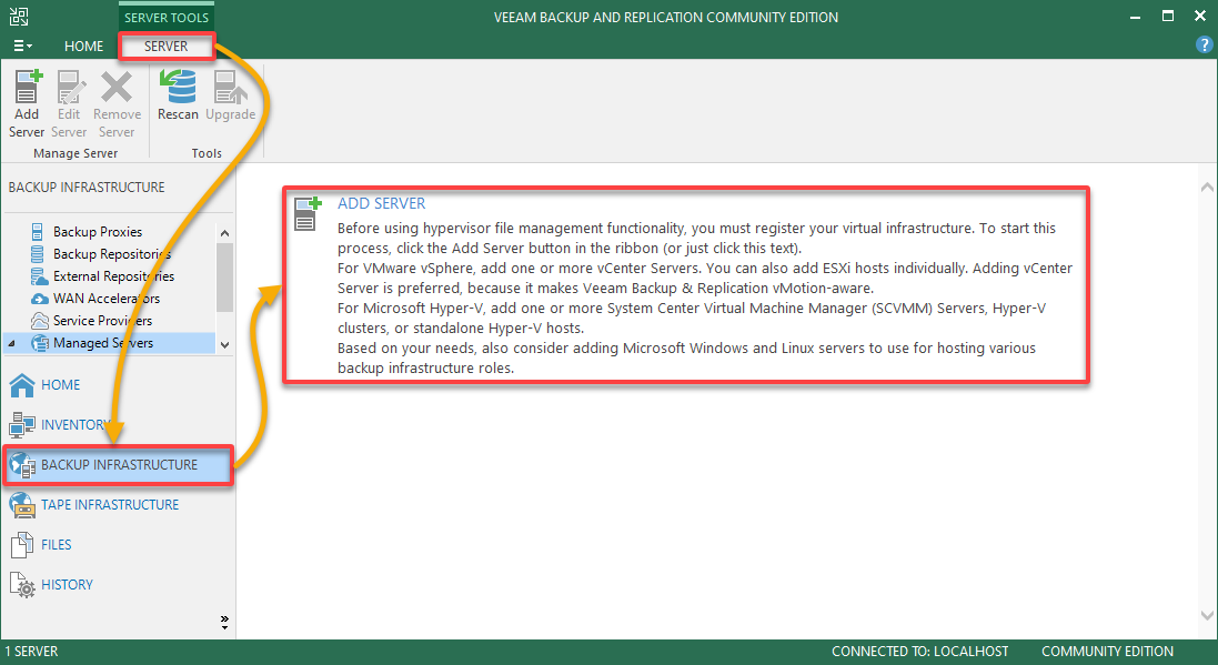 Adding a server in Veeam Backup & Replication