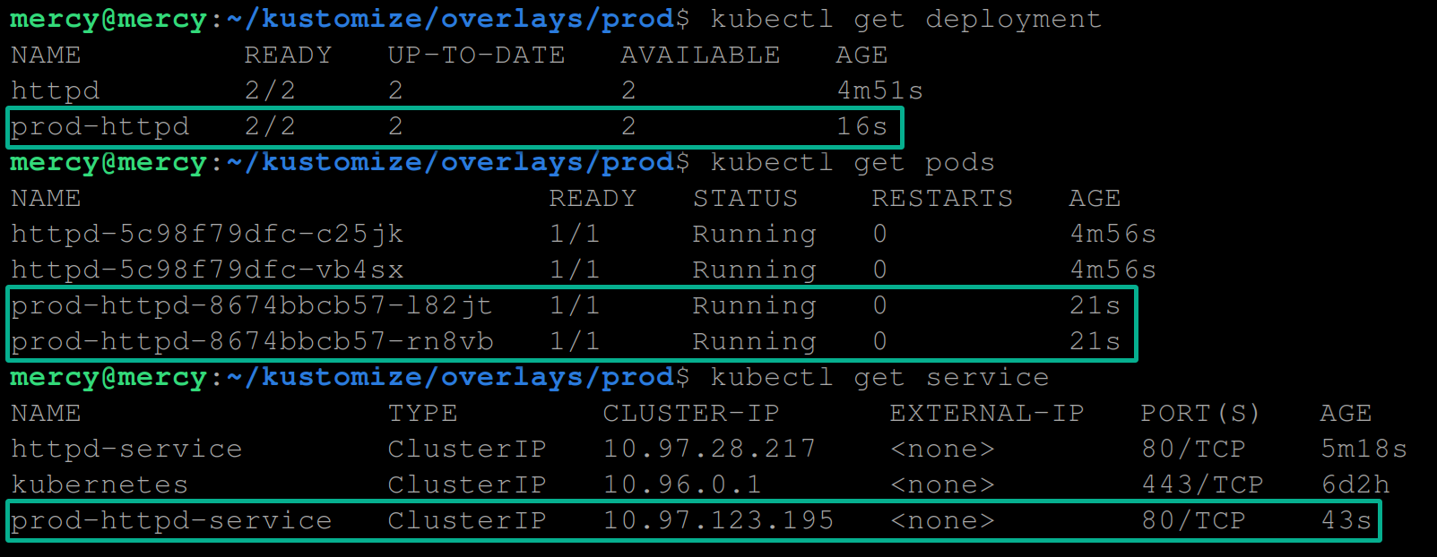 Verifying the newly created product-specific resources