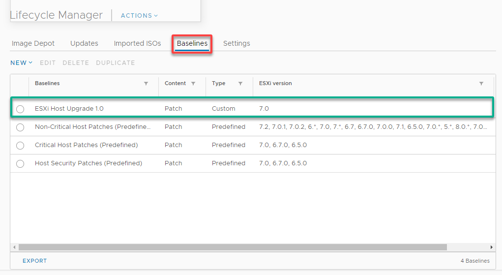 Verifying the newly created baseline