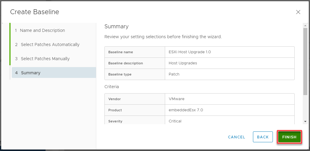 Finalizing the baseline creation