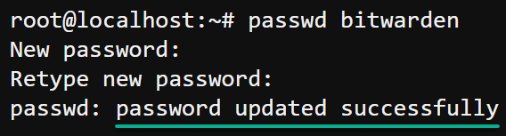 Setting a password for the new user account (bitwarden)